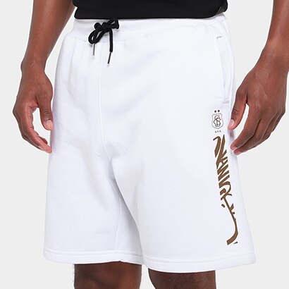 Bermuda de Moletom Santos Futebol Arte Masculina - Branco