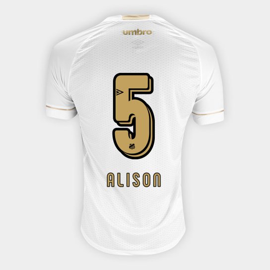 Camisa Santos I 18/19 n° 5 Alison - Torcedor Umbro Masculina - Branco+dourado