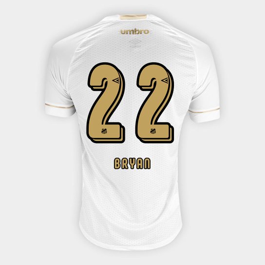 Camisa Santos I 2018 nº 22 Bryan - Torcedor Umbro Masculina - Branco+dourado
