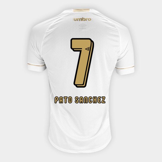 Camisa Santos I 2018 nº 7 Pato Sanchez - Torcedor Umbro Masculina - Branco+dourado