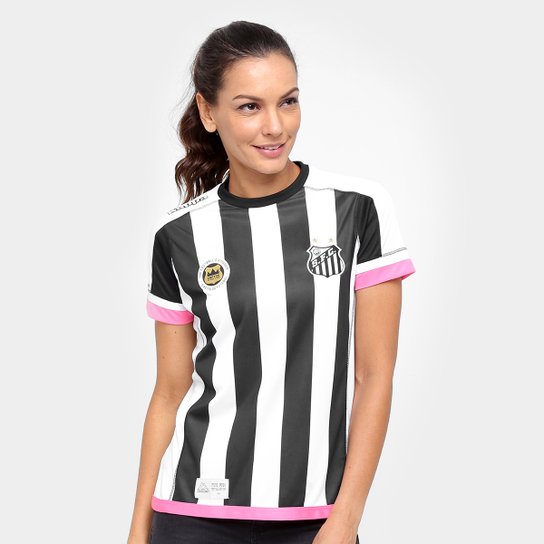 Camisa Santos II 17/18 Torcedor Kappa Feminina - Preto+Branco