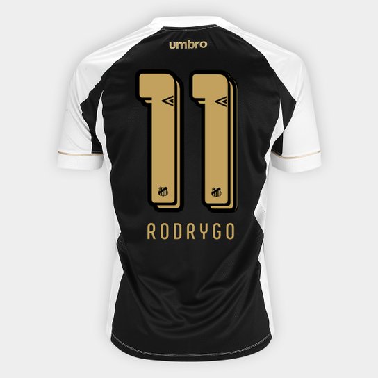 Camisa Santos II 18/19 n° 11 Rodrygo - Torcedor Umbro Masculina - Branco+Preto