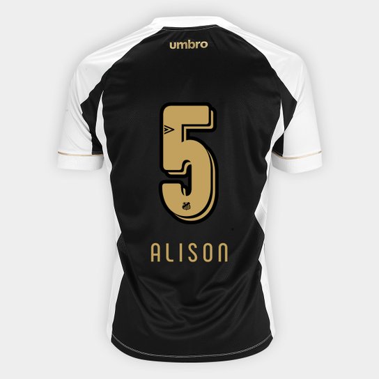 Camisa Santos II 18/19 n° 5 Alison - Torcedor Umbro Masculina - Branco+Preto
