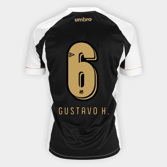 Camisa Santos II 18/19 n°6 - Gustavo Henrique - Torcedor Umbro Masculina - Branco+Preto