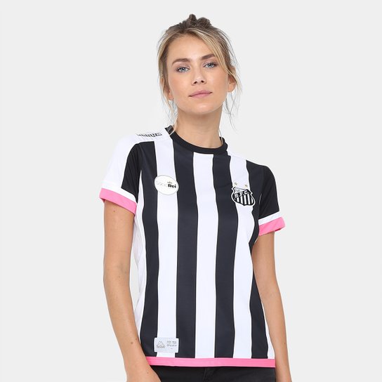 Camisa Santos II Réplica 17/18 s/nº Torcedor Kappa Feminina - Preto+Branco