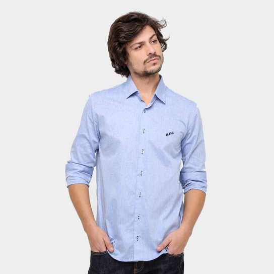 Camisa Social Santos Jeans Manga Longa Masculina - Azul