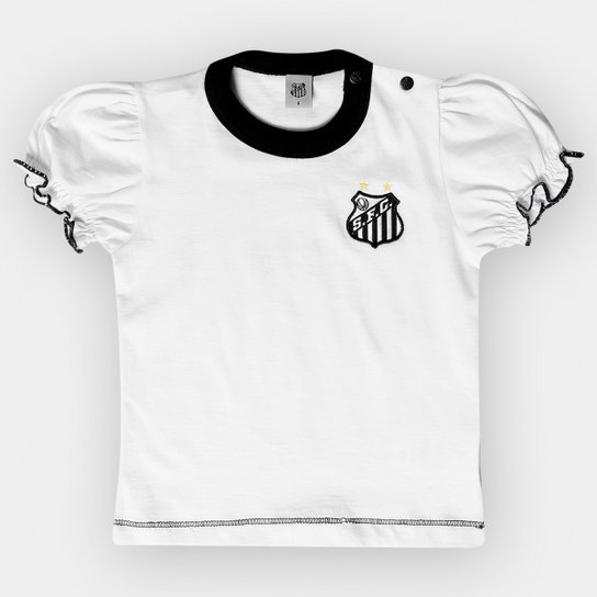 Camiseta Santos Infantil Baby Look Cores Clube - Branco+Preto