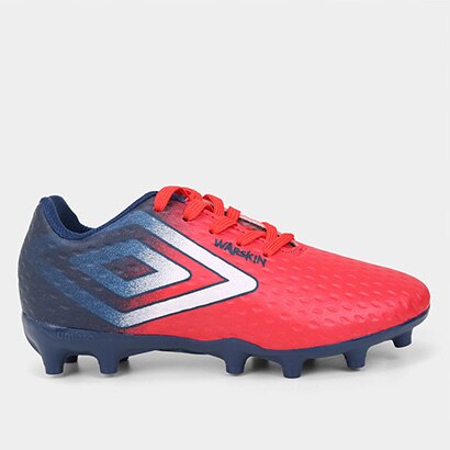 Chuteira Campo Juvenil Umbro Warskin Unissex - Vermelho+Marinho