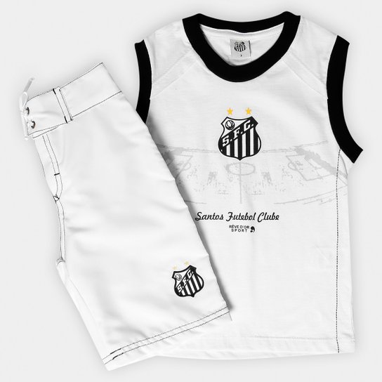 Conjunto Santos Infantil Bermuda e Regata - Preto+Branco