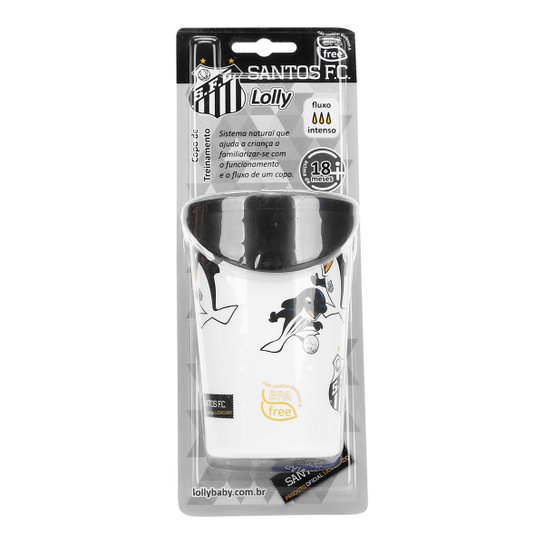 Copo Santos Lolly c/ tampa 350ml - Branco+Preto