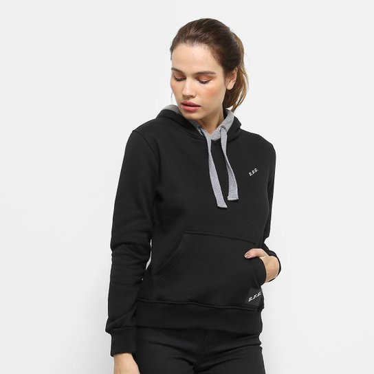 Moletom Santos Fechado com Capuz e Bolso Feminino - Preto
