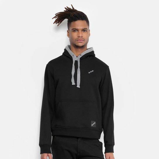 Moletom Santos Fechado com Capuz e Bolso Masculino - Preto