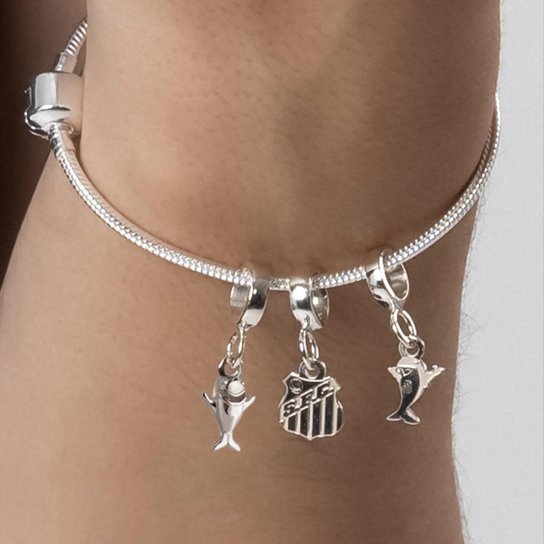 Berloque Prata 925 Santos FC Baleião 3D Oficial Pingente Mascote Time Futebol Compatível Pulseiras