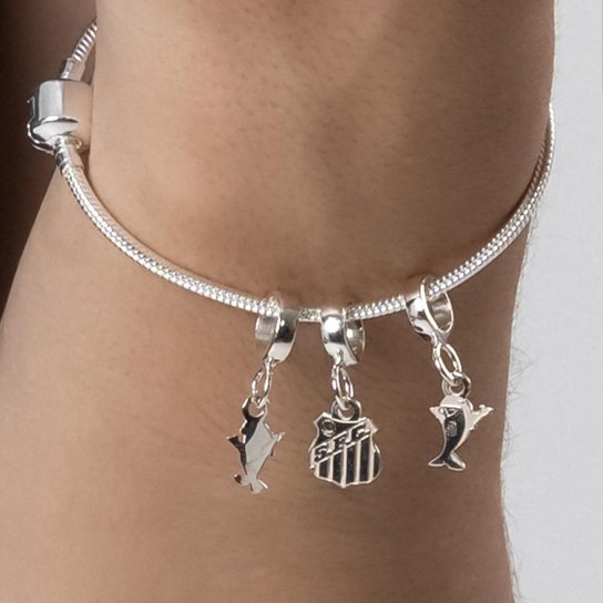 Berloque Prata 925 Santos FC Baleião Oficial Mascote Pingente Torcedor Compatível Pulseira Pandora
