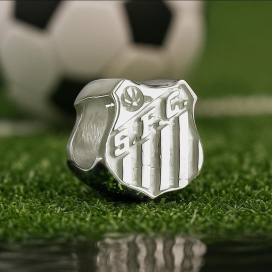 Berloque Prata 925 Separador Escudo Santos FC Oficial Compatível Pulseiras Estilo Pandora