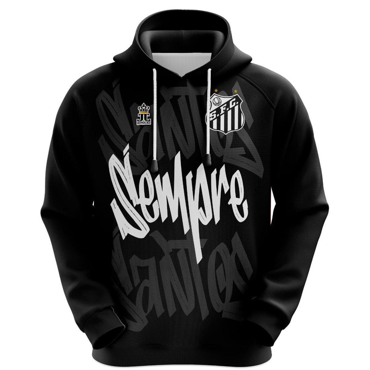 Blusa Agasalho do Santos Sempre Santos com Capuz e Canguru Preta Oficial