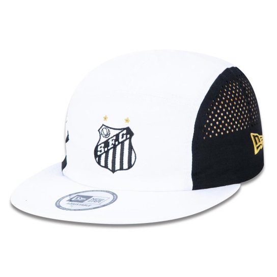 BONE CAMPER STRAPBACK ABA RETA FUTEBOL SANTOS ABA CURVA STRAPBACK BRANCO/PRETO NEW ERA