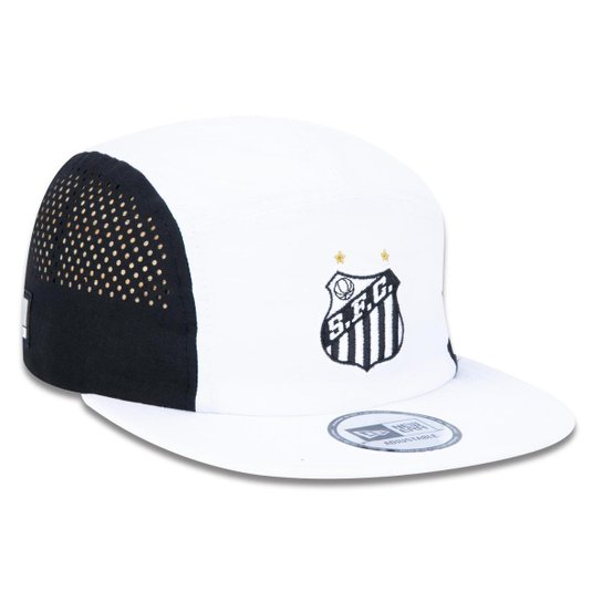 BONE CAMPER STRAPBACK ABA RETA FUTEBOL SANTOS ABA CURVA STRAPBACK BRANCO/PRETO NEW ERA