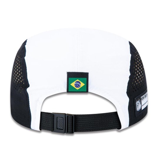 BONE CAMPER STRAPBACK ABA RETA FUTEBOL SANTOS ABA CURVA STRAPBACK BRANCO/PRETO NEW ERA