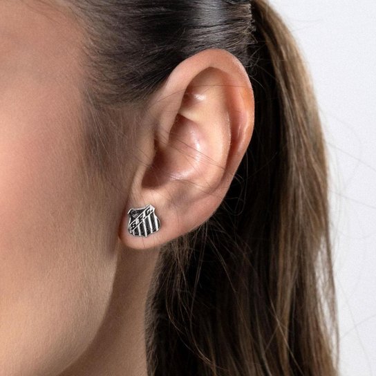 Brinco Prata 925 Santos FC Escudo Oficial Torcedor Time Futebol Presente Unissex Masculino Feminino