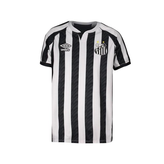 Camisa Futebol Umbro Santos Of Ii 2020 Jr. - Branco+Preto