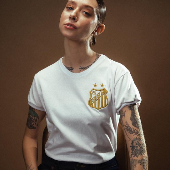 Camisa Santos Pelé Retrô Mil Gols Edição Limitada Branco Feminina