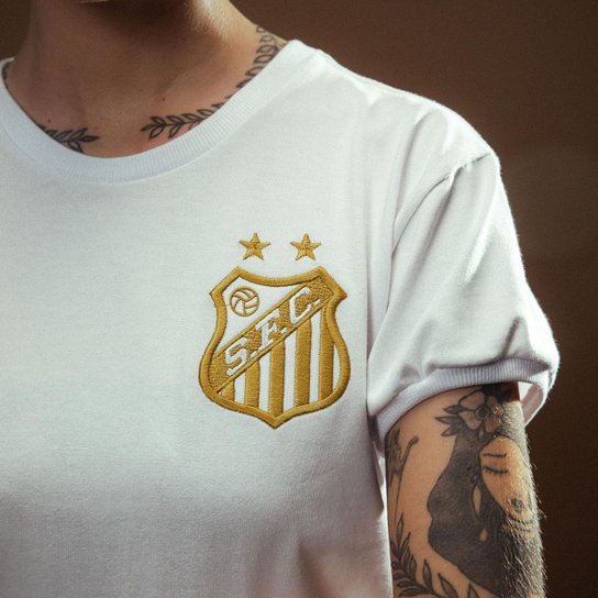 Camisa Santos Pelé Retrô Mil Gols Edição Limitada Branco Feminina