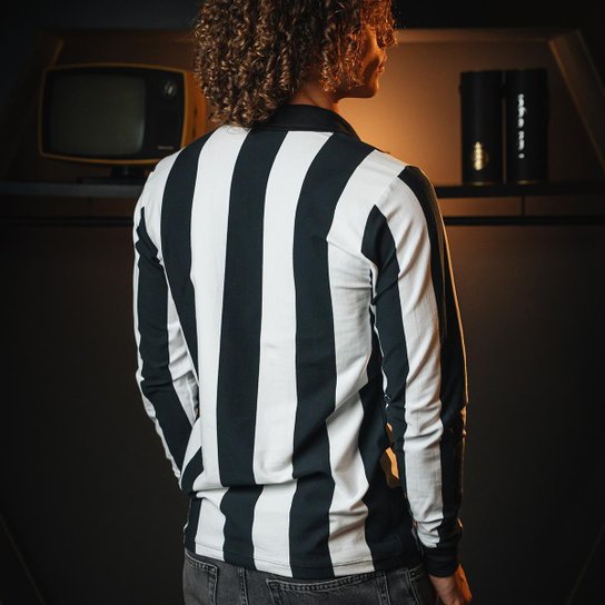 Camisa Santos Retrô 1963 Bi-Mundial Manga Longa Listrada Masculina