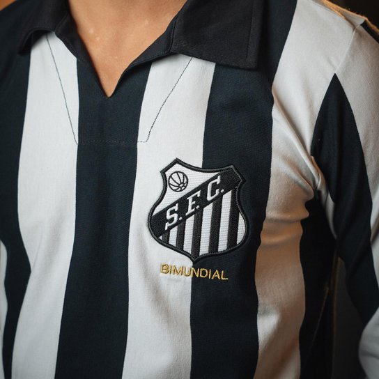 Camisa Santos Retrô 1963 Bi-Mundial Manga Longa Listrada Masculina