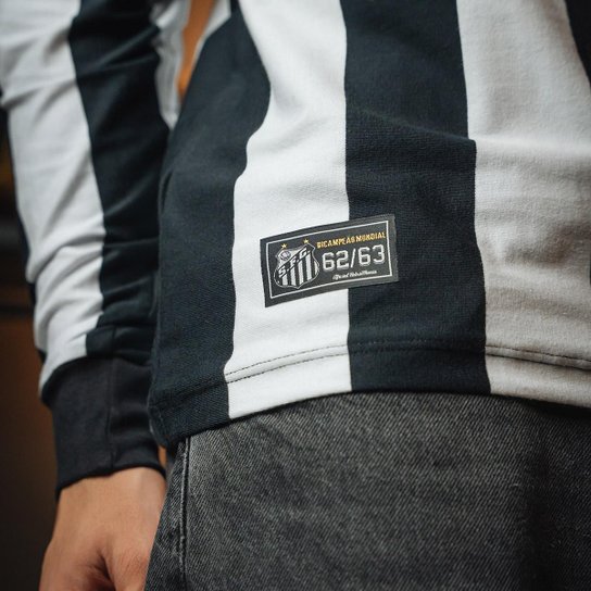 Camisa Santos Retrô 1963 Bi-Mundial Manga Longa Listrada Masculina