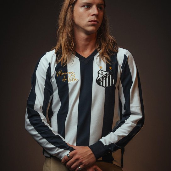 Camisa Santos Retrô 1978 Manga Longa Listrada Masculina