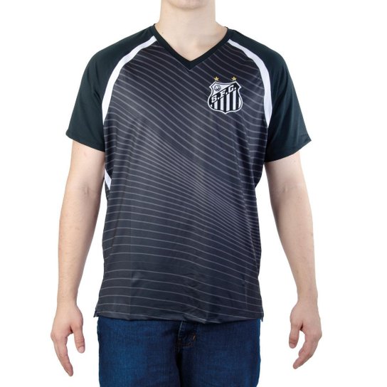 Camiseta Masculina Santos Esportiva Preta Poliéster