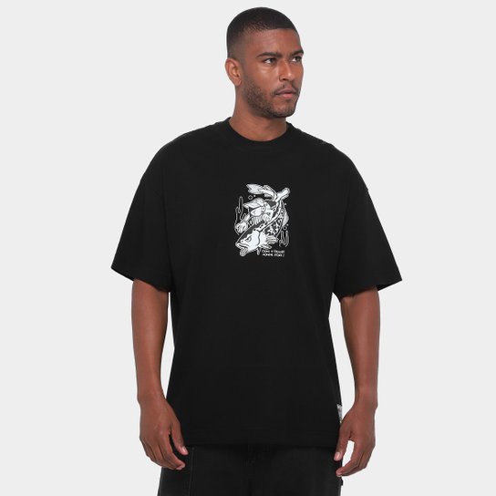 Camiseta Oversized Santos Com o Peixe Masculina