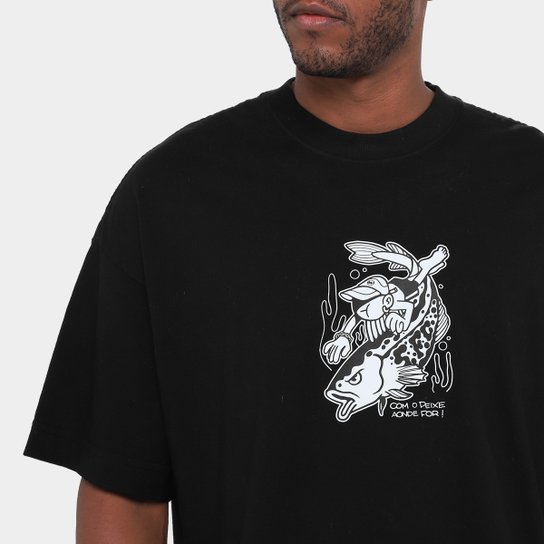 Camiseta Oversized Santos Com o Peixe Masculina