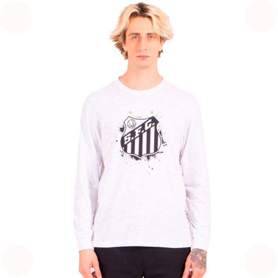 Camiseta Santos Oficial Manga Longa Escudo Peito Masculina