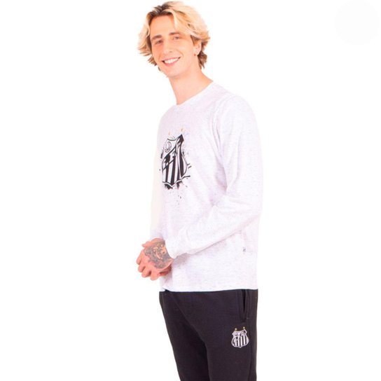 Camiseta Santos Oficial Manga Longa Escudo Peito Masculina