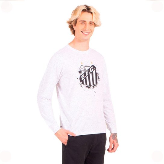 Camiseta Santos Oficial Manga Longa Escudo Peito Masculina