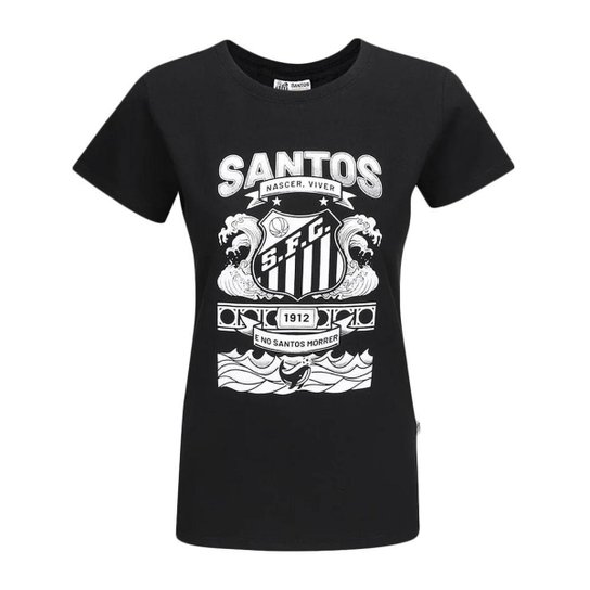 CAMISETA SURF CENTER SANTOS NASCER, VIVER E NO SANTOS MORRER FEMININA - PRETO P