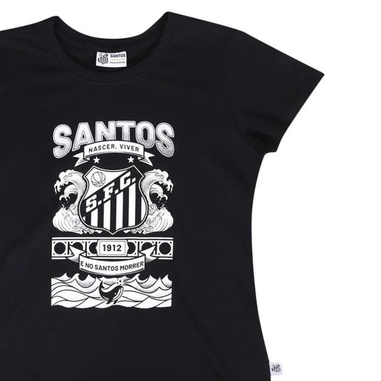 CAMISETA SURF CENTER SANTOS NASCER, VIVER E NO SANTOS MORRER FEMININA - PRETO P