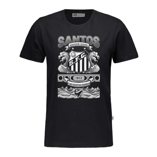 CAMISETA SURF CENTER SANTOS NASCER, VIVER E NO SANTOS MORRER JUVENIL - PRETO 10