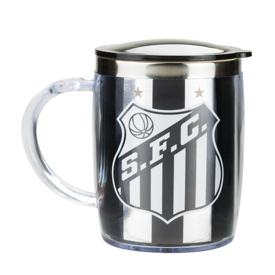 Caneca Térmica Com Tampa 450ml Santos Prateada