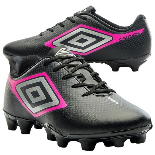 Chuteira Campo Umbro Cannon Masculino Preto e Rosa Original