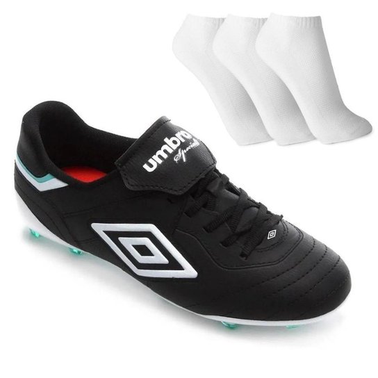 Chuteira Campo Umbro Speciali Iii Club + 3 Pares De Meia - Preto+Branco