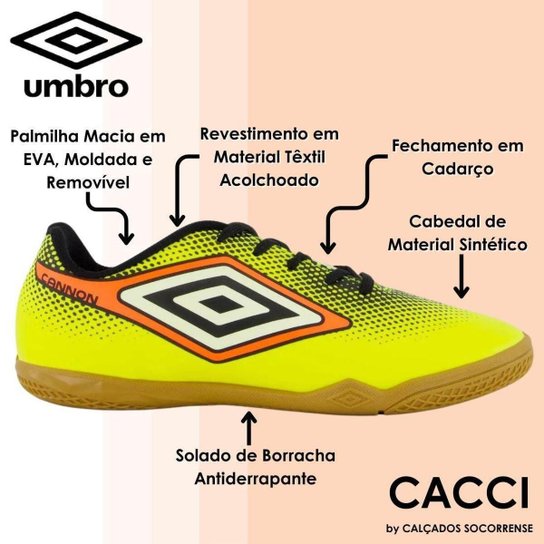 Chuteira Futsal Juvenil Laminada Fluorescente Umbro Cannon