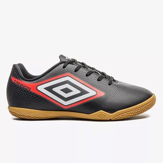 Chuteira Futsal Umbro Cannon Infantil Preto Vermelho