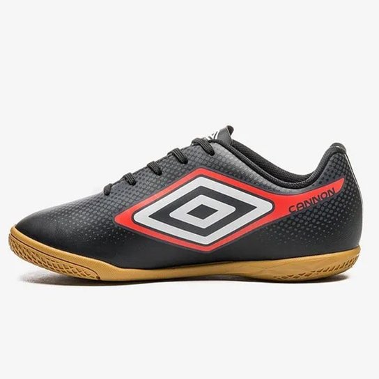 Chuteira Futsal Umbro Cannon Infantil Preto Vermelho
