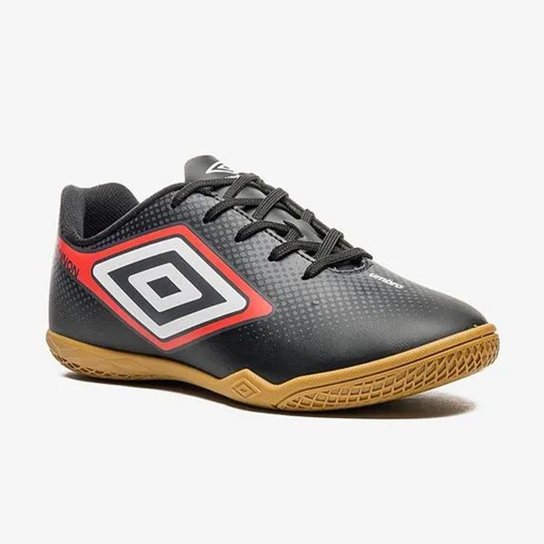 Chuteira Futsal Umbro Cannon Infantil Preto Vermelho
