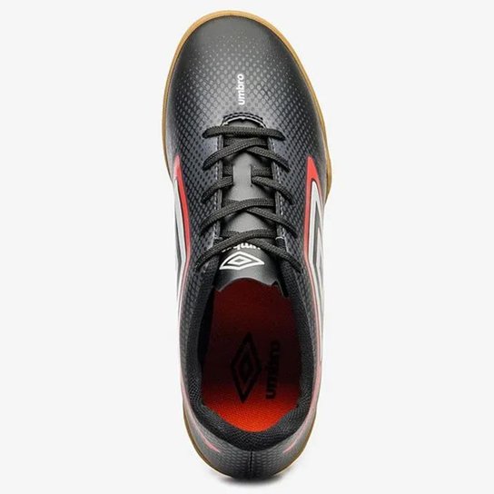 Chuteira Futsal Umbro Cannon Infantil Preto Vermelho