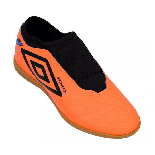 Chuteira Futsal Umbro Sense Infantil - Laranja e Preto 27