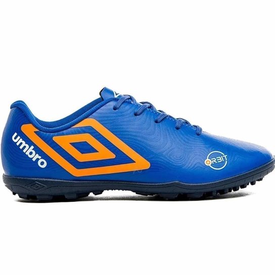 Chuteira Society Umbro Orbit 36 Infantil - Azul e Laranja